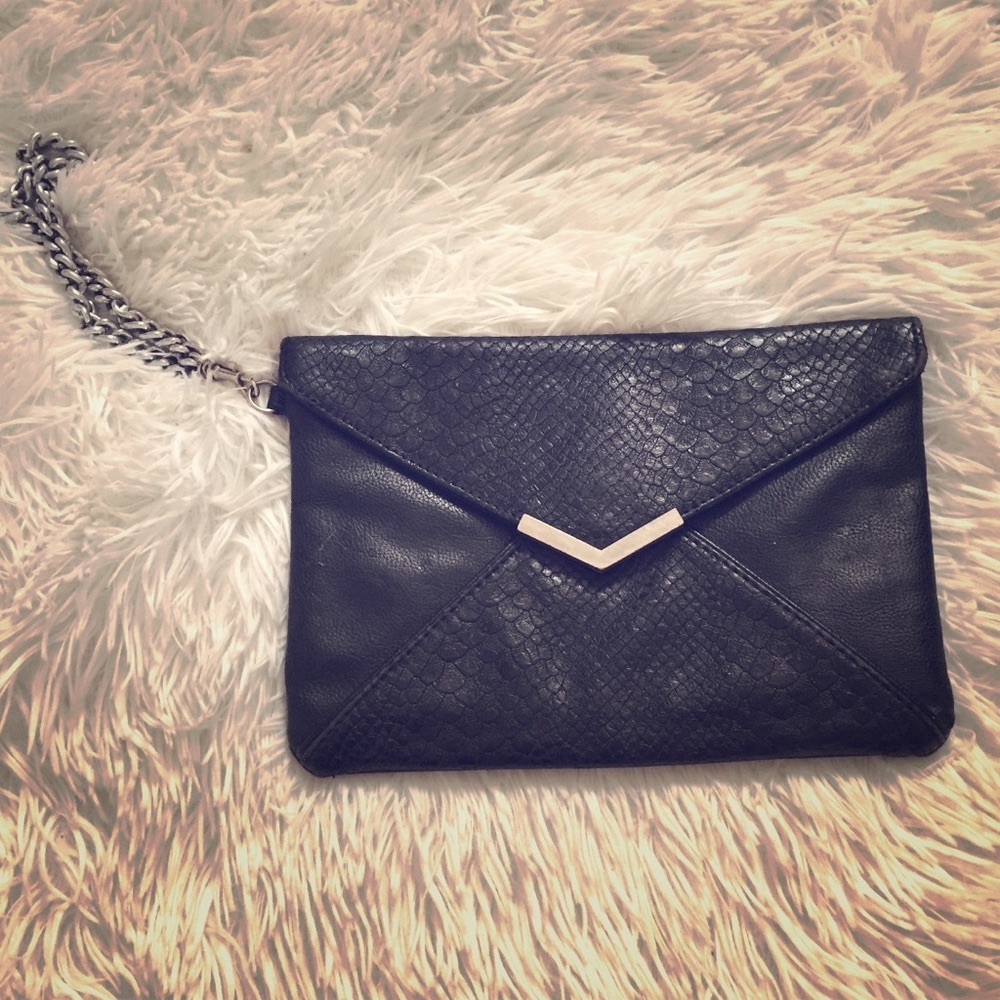 Express Black Faux Leather Snakeskin Clutch Wristlet